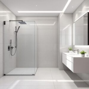 Ein Bad nach dem Umbau mit ebenerdiger Dusche.